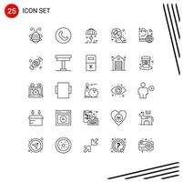 25 User Interface Line Pack of modern Signs and Symbols of internet judge insurance hammer search Editable Vector Design Elements