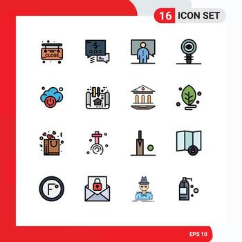 Flat Color Filled Line Pack of 16 Universal Symbols of power molecule lecture laboratory chemical Editable Creative Vector Design Elements