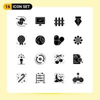 Group of 16 Modern Solid Glyphs Set for medal photo imac pen garden Editable Vector Design Elements