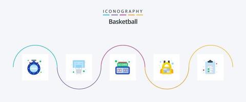 paquete de íconos de baloncesto plano 5 que incluye. portapapeles. digital. Lista de Verificación. deporte vector