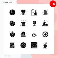 Pictogram Set of 16 Simple Solid Glyphs of dry sweets laboratory food window Editable Vector Design Elements
