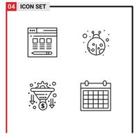 Line Pack of 4 Universal Symbols of web money insect conversion calendar Editable Vector Design Elements