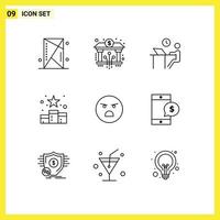 Group of 9 Modern Outlines Set for rating media crypto staff office Editable Vector Design Elements
