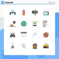Flat Color Pack of 16 Universal Symbols of planet security postbox insurance device Editable Pack of Creative Vector Design Elements