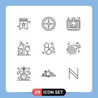 9 Thematic Vector Outlines and Editable Symbols of body glass process bottle monitor Editable Vector Design Elements