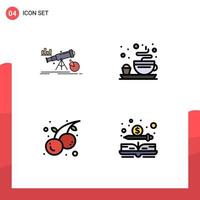 Stock Vector Icon Pack of 4 Line Signs and Symbols for analytics summer market plate cherry Editable Vector Design Elements