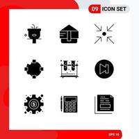 Modern Set of 9 Solid Glyphs Pictograph of tubes experiment arrow chemistry points Editable Vector Design Elements