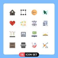 Set of 16 Modern UI Icons Symbols Signs for like heart chart bangla map Editable Pack of Creative Vector Design Elements