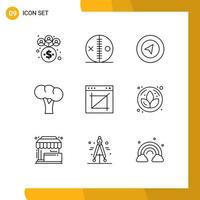 Outline Pack of 9 Universal Symbols of image crop app map vegetables gastronomy Editable Vector Design Elements