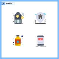 Set of 4 Modern UI Icons Symbols Signs for barcode color location real estate spray Editable Vector Design Elements