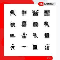 User Interface Pack of 16 Basic Solid Glyphs of education monitor engineering computer hospital reception Editable Vector Design Elements