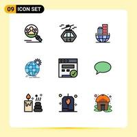 Universal Icon Symbols Group of 9 Modern Filledline Flat Colors of gear globe scandinavia business sustainable Editable Vector Design Elements