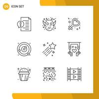 Outline Pack of 9 Universal Symbols of asteroid solar system halloween animal planets orbiting orbit Editable Vector Design Elements