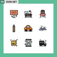 User Interface Pack of 9 Basic Filledline Flat Colors of vehicle sketch business pencil drawing Editable Vector Design Elements