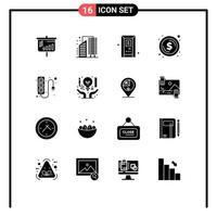 16 Universal Solid Glyph Signs Symbols of power electronics bathroom money coin Editable Vector Design Elements