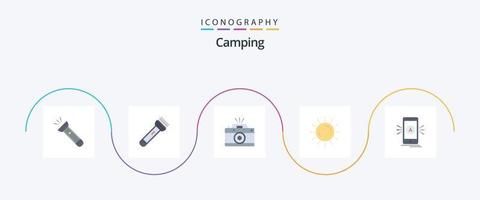 Camping Flat 5 Icon Pack Including camping. navigation. photo. summer. sunset vector