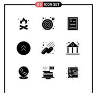 Modern Set of 9 Solid Glyphs Pictograph of sputnik satellite ebook up circle Editable Vector Design Elements