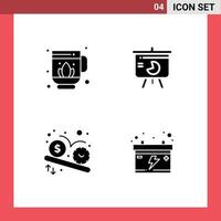 Group of 4 Modern Solid Glyphs Set for jag dollar chart pie chart time Editable Vector Design Elements