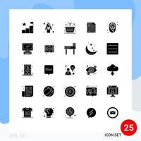 Set of 25 Vector Solid Glyphs on Grid for form document spa bill marketing Editable Vector Design Elements