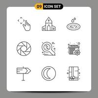 9 User Interface Outline Pack of modern Signs and Symbols of find photo rain focus aperture Editable Vector Design Elements