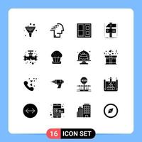 Pack of 16 Modern Solid Glyphs Signs and Symbols for Web Print Media such as game develop referendum craft door Editable Vector Design Elements