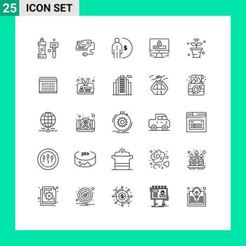 Group of 25 Lines Signs and Symbols for security internet machine computer management Editable Vector Design Elements