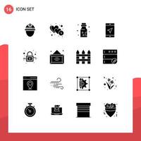 Universal Icon Symbols Group of 16 Modern Solid Glyphs of service location time mobile danger Editable Vector Design Elements