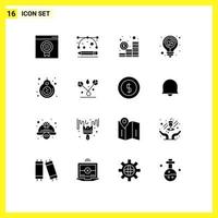 User Interface Pack of 16 Basic Solid Glyphs of label idea budget heart bulb Editable Vector Design Elements