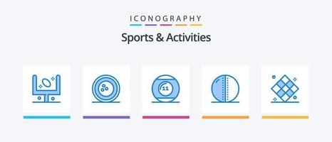 Paquete de 5 íconos azules de deportes y actividades que incluye una pelota de cuero. pelota de cricket. juego de bolos. Deportes. juego. diseño de iconos creativos vector