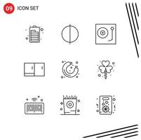 Editable Vector Line Pack of 9 Simple Outlines of store food music home appliances desk Editable Vector Design Elements