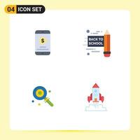 Set of 4 Modern UI Icons Symbols Signs for mobile sweet money candy spaceship Editable Vector Design Elements