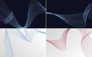 Set of 4 geometric wave pattern background Abstract waving line vector