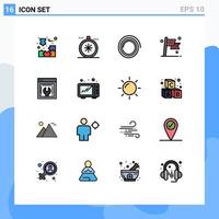 Mobile Interface Flat Color Filled Line Set of 16 Pictograms of web configuration flag open race checkered Editable Creative Vector Design Elements