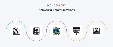 Network And Communications Line Filled Flat 5 Icon Pack Including website. layout. phone. edit. world vector