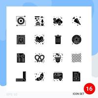 Group of 16 Modern Solid Glyphs Set for web lab cloud flask food Editable Vector Design Elements