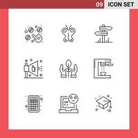 9 Thematic Vector Outlines and Editable Symbols of hand conservation direction marketing ad Editable Vector Design Elements