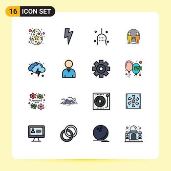 Group of 16 Flat Color Filled Lines Signs and Symbols for cloud identity superstition user man Editable Creative Vector Design Elements