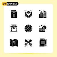 Universal Icon Symbols Group of 9 Modern Solid Glyphs of fire sports building chinese bridge Editable Vector Design Elements