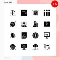 Set of 16 Vector Solid Glyphs on Grid for football layout book image collage Editable Vector Design Elements