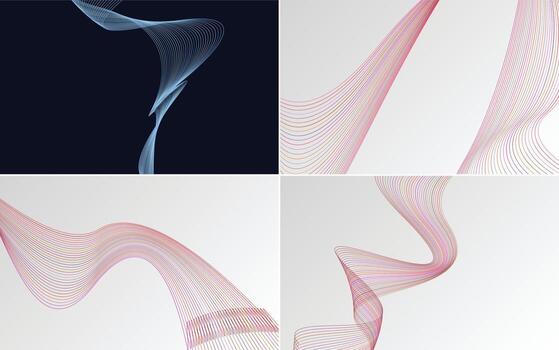 Set of 4 geometric wave pattern background Abstract waving line vector