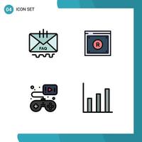 4 User Interface Filledline Flat Color Pack of modern Signs and Symbols of communication online help copyright game Editable Vector Design Elements