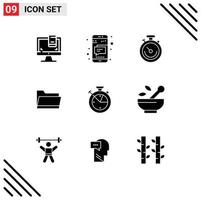 paquete de iconos de vector de stock de 9 signos y símbolos de línea para elementos de diseño de vector editables de carpeta de datos de reloj de almacenamiento de tiempo