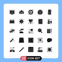 25 Universal Solid Glyphs Set for Web and Mobile Applications volume off target web text Editable Vector Design Elements