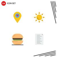 4 paquete de iconos planos de interfaz de usuario de signos y símbolos modernos de elementos de diseño de vector editables de comida solar de puntero de bebidas cardíacas