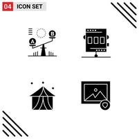 Mobile Interface Solid Glyph Set of 4 Pictograms of balance circus lift chronometer fair Editable Vector Design Elements