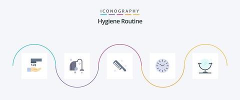 Hygiene Routine Flat 5 Icon Pack Including . cleaning. comb. mirror. clock vector