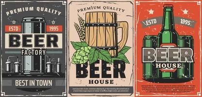 fábrica de cerveza, pub de cerveza y cartel de vector de café