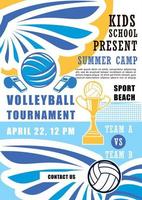 Volleyball tournament in school summer camp poster vector