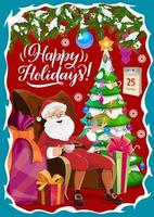 Santa Claus and Christmas tree, winter holidays vector