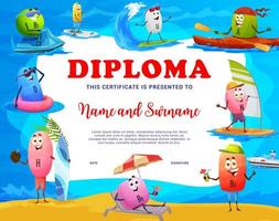 Kids diploma vitamin characters on summer vacation vector